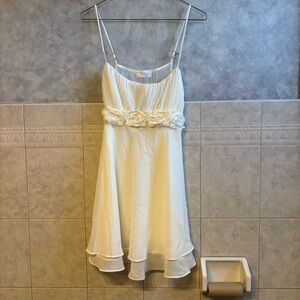 Slip White Dress with Floral Waist Detail